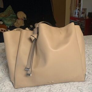 Beige Leather Tote Bag
